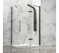 KAMALU - Box doccia 80x70 telaio nero porta battente 70cm laterale fisso 80cm | KT5000N
