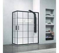 KAMALU - Box doccia 90x70 telaio nero opaco e vetro a quadrati neri NICO-B1000