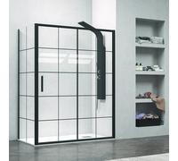 KAMALU - Box doccia nero 110x70 scorrevole e laterale fisso vetro a quadrati neri NICO-D3000S