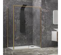 KAMALU - Box doccia oro satinato 90x100 scorrevole e fisso vetro 6mm altezza 200h | KLA-4000G