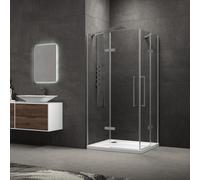 KAMALU - Box doccia porte battenti 100x100 finitura in acciaio spazzolato | KT1000AS