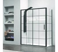 KAMALU - Cabina doccia colore nero 150x80 vetro con riquadri neri NICO-D3000S