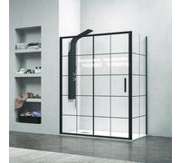 KAMALU - Cabina doccia nera 120x70 scorrevole vetro a quadrati neri NICO-D3000S