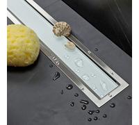 KAMALU - Canalina di scarico doccia 65cm con tappo in vetro bianco CB-650