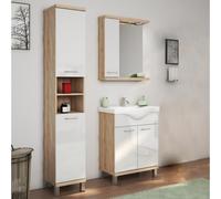 KAMALU - Colonna bagno a terra o sospesa 180 cm bicolore bianco e legno chiaro | LAC-ESTIA