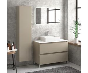 KAMALU - Composizione bagno 100cm installazione a terra: mobile, specchio led e colonna TOD-100D