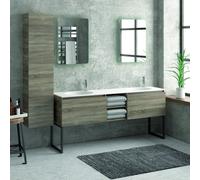 KAMALU - Composizione bagno 175cm, composta da mobile con lavabo doppio, due specchi led e colonna SP-175C