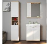 KAMALU - Composizione bagno a terra o sospesa 55 cm bicolore bianco e legno chiaro | LAC-ESTIA-55