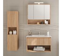 KAMALU - Composizione bagno cannettata 80 cm rovere chiaro | LAC-IRIDE-80
