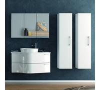 KAMALU - Composizione bagno sospesa 100cm: mobile, specchio contenitore e 2 colonne FORM-100