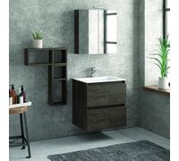 KAMALU - Composizione lavabo bagno sospeso con mobile 60 cm, 2 pensili e specchio TOD-60C