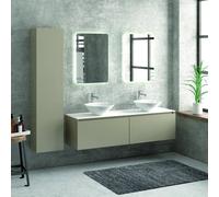 KAMALU - Composizione mobili bagno 155cm sospesa, composta da mobile, due specchi led e colonna SP-155B