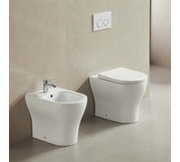 KAMALU - Coppia sanitari bagno filomuro in ceramica rimless con copriwc softclose | GIULY