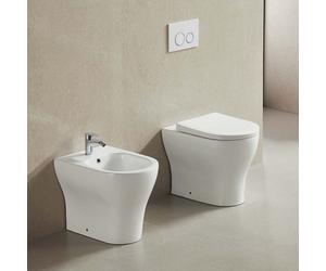 KAMALU - Coppia sanitari bagno filomuro in ceramica rimless con copriwc softclose | GIULY
