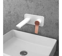 KAMALU - Miscelatore lavabo a muro finitura bianca e leva oro rosa | KAM-KANDA BIANCO-RG
