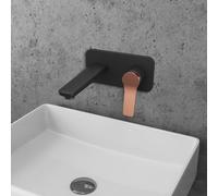 KAMALU - Miscelatore lavabo a muro finitura nera e leva in oro rosa | KAM-KANDA NERO-RG