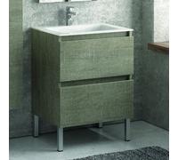 KAMALU - Mobile bagno a terra 60 cm con lavabo e 2 cassetti scorrevoli TOD-60LP