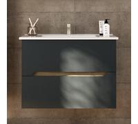 KAMALU - Mobile bagno nero grafite matt 85 cm con lavabo incasso | LAC-ARES-85