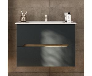 KAMALU - Mobile bagno nero grafite matt 85 cm con lavabo incasso | LAC-ARES-85