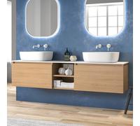 KAMALU - Mobile bagno sospeso 175 cm con piano bianco due cassetti e vano a giorno SP-175SS
