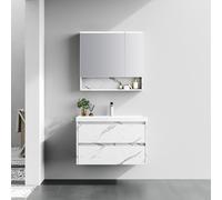 KAMALU - Mobile bagno sospeso 80 cm finitura marmo e specchio contenitore | KAM-VV80