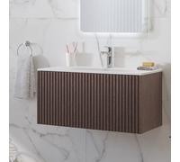 KAMALU - Mobile bagno sospeso 80cm effetto cannettato con lavabo incasso KDS-80L