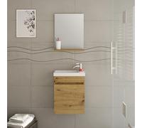 KAMALU - Mobiletto 40 con specchio colore legno naturale | LAC-POLIS-40-OAK