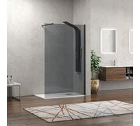 KAMALU - Parete doccia fissa 160cm vetro fumé anticalcare profilo nero opaco KW-100BF