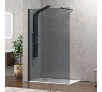 KAMALU - Parete doccia walk in 80 cm con vetro fumè e profilo nero opaco KW-100BF