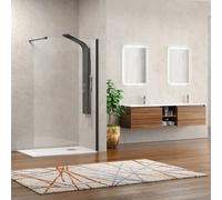 KAMALU - Parete doccia walkin 90cm profilo nero opaco anticalcare KW-100B