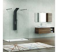 KAMALU - Parete doccia walkin con staffe nere 110cm vetro trasparente KW3000N