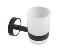 KAMALU - Portaspazzolini a muro con dettagli in abs nero e bicchiere in vetro | NICO-N