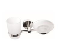 KAMALU - Portaspazzolini e portasapone doppio in vetro e acciaio | MIRA-C