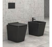 KAMALU - Sanitari salvaspazio rimless neri opachi con sedile soft-close | LITOS-TFSN