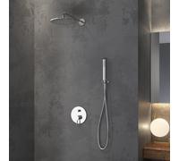 KAMALU - Set doccia a parete acciaio inox satinato con soffione, doccetta e miscelatore | KAM-ARTE INOX