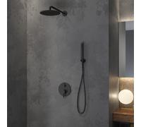 KAMALU - Set doccia nero opaco a parete con soffione, doccetta e presa acqua | KAM-ARTE NERO