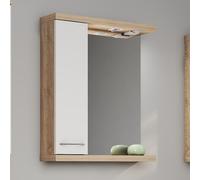 KAMALU - Specchio bagno 55 cm contenitore bicolore bianco e legno chiaro | LAC-ESTIA-55