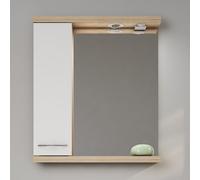 KAMALU - Specchio bagno 65 cm contenitore bicolore bianco e legno chiaro | LAC-ESTIA-65