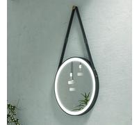 KAMALU - Specchio bagno led rotondo Ø50 cm con laccio colore nero KANA-50