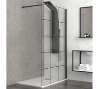 KAMALU - Vetro per doccia walk in 40cm con serigrafia nera e profili neri NICO-W1000