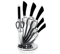 Kamberg 0008131 Set di 8 Coltelli in Acciaio Inox, Supporto Acrilico, Coltelli da Cucina, Nero