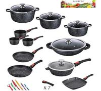 Kamberg 0008162 Set Lotto Batteria da Cucina 29 Pezzi, Fusione di Alluminio, Rivestimento in Pietra, Compatibile con Tutti i Piani Cottura, Incluso Quello a Induzione, Manico Removibile, Senza PFOA