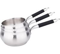 Kamberg - Set di 3 pentole 16/18/20 cm - Acciaio inossidabile di alta qualità - Forma di mela - Beccuccio - Tutti i piani cottura inclusa induzione - Manico in silicone nero