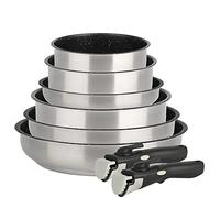 KAMBERG Set pentole 6 pezzi, Acciaio inossidabile, Rivestimento in Pietra, Tutti i fuochi tra cui induzione, Manico rimovibile, Senza PFOA, Grigio