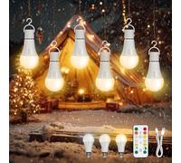 Kambo E27 LED Lampadina Ricaricabile con Telecomando, Lampadina Dimmerabile 7W Batteria 2600mAh, 3 Colori, Funzione Temporizzazione Cambia colore, per Campeggio o Illuminazione di Emergenza, 6 Pezzi