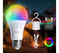 Kambo E27 LED RGB Lampadina, Ricaricabile con telecomando, Lampada dimmerabile da 7W con cambio colore e funzione di temporizzazione per campeggio all'aperto, Natale, 1 pezzi