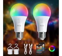 Kambo E27 LED RGB Lampadina, Ricaricabile con telecomando, Lampada dimmerabile da 7W con cambio colore e funzione di temporizzazione per campeggio all'aperto, Natale, 2 pezzi