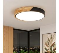 Kambo Plafoniera LED Soffitto 24W 2400LM, Luce illuminazione Nero Legno Rotonda Ø30cm, Moderna Lampada 4500K Luce naturale per Casa vacanza Interni Soggiorno Camera Cucina Corridoio Ufficio