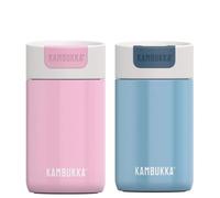 Kambukka 2 bicchieri termici, set di 2 bicchieri termici in cotone Cloud, 300 ml, colore: rosa bacio e seta blu, a prova di perdite, in acciaio 18/8, Snapclean, senza BPA