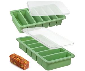 Kamehame Contenitore per il congelamento delle zuppe, in silicone, con coperchio, 2 pezzi, 6 fori, Super Cube Freezer, contenitore per alimenti extra grande, per zuppa, cubetti di ghiaccio, brodo